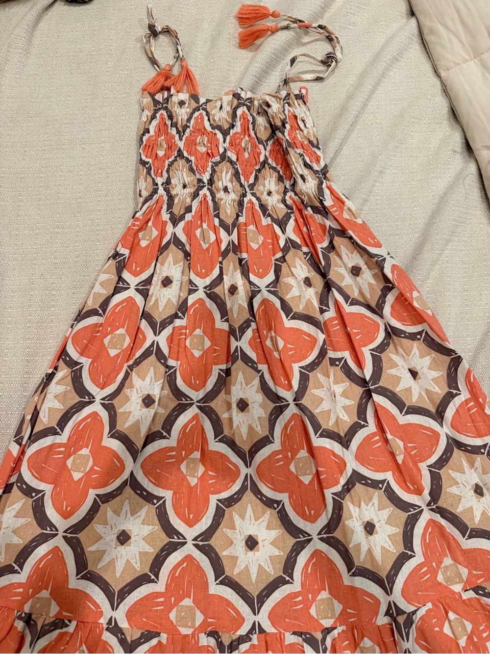 Tiare Hawaii Coral and Beige Geo Maxi Skirt